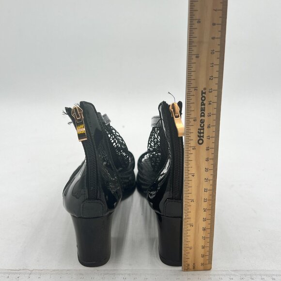 Black Open Toe Chunky Heels Mesh Sandals Back Zipper Dress Pumps - Picture 4 of 7